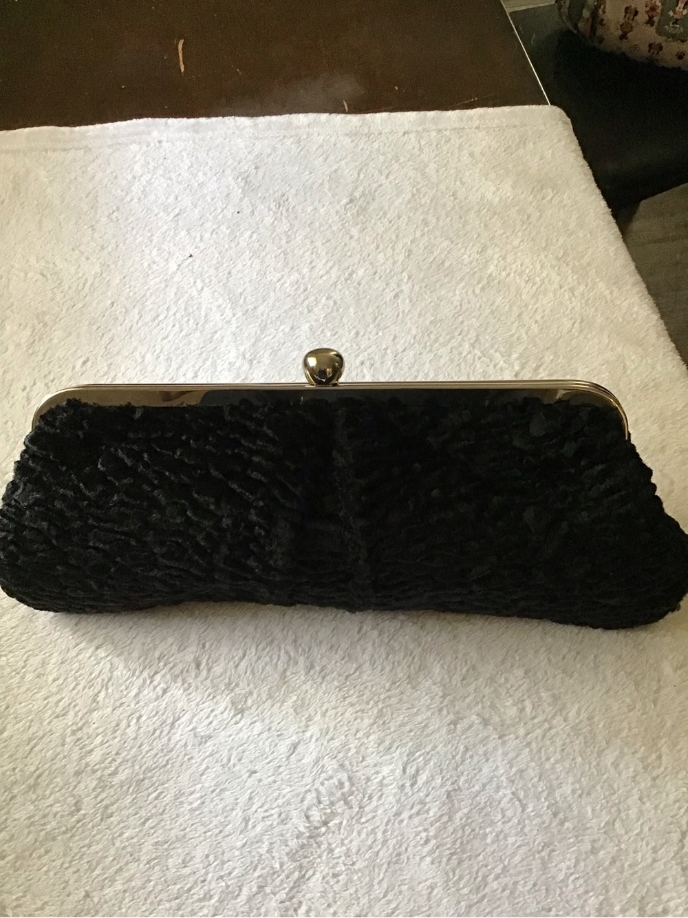 Black Faux Fur Clutch with Gold Kiss-Lock Frame